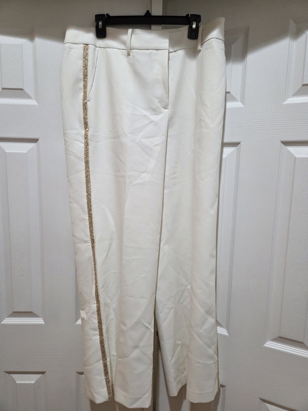 Talbots Ivory Wide-Leg Pants with Gold Side Trim - Picture 4 of 4